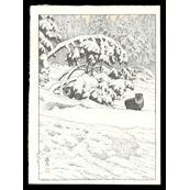 Japanese Antelopes in Snow woodblock print by Toshi Yoshida